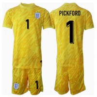 Camiseta Inglaterra Jordan Pickford #1 Portero Segunda Equipación Replica Eurocopa 2024 para niños mangas cortas (+ Pantalones cortos)